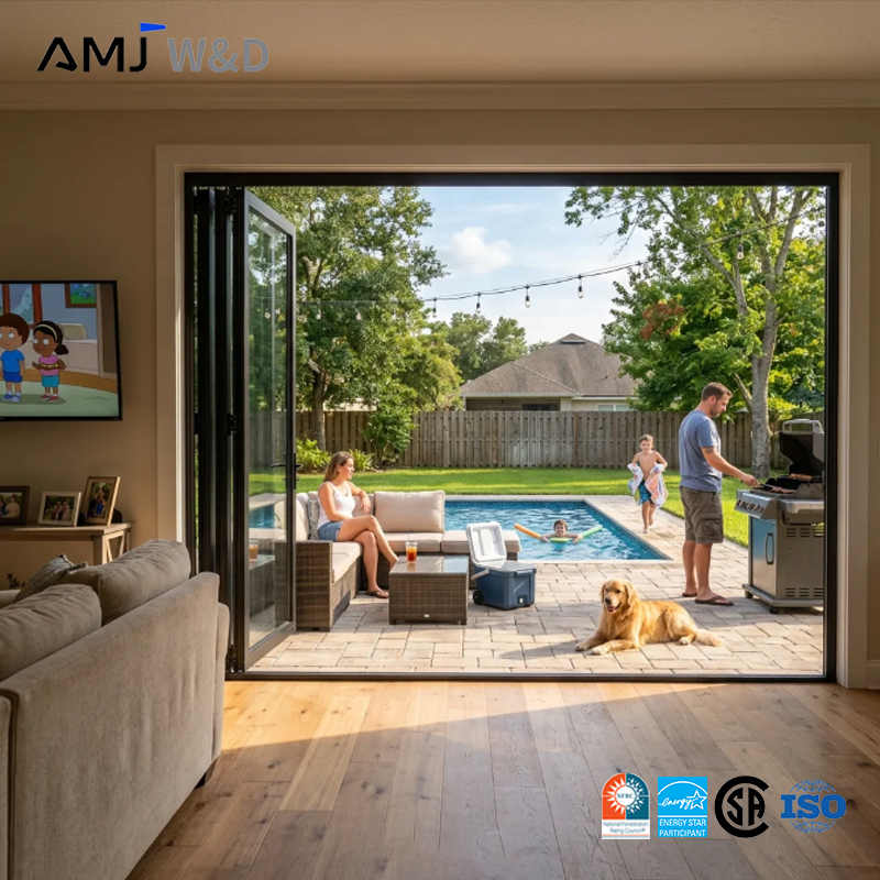 Foldable Sliding Door Aluminum Sliding Door Foldable Nfrc Csa Certified Slim Frame Glass Bi Fold Door for House