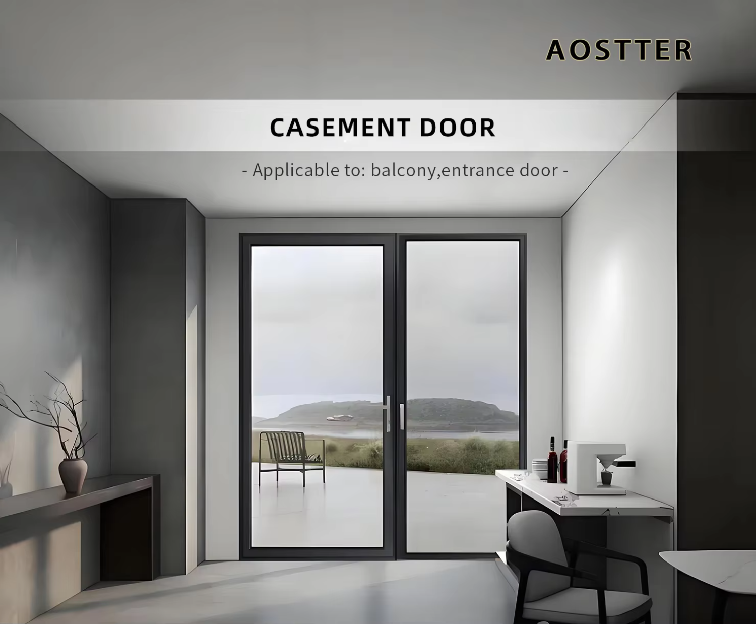AOSTTER AS2047 Minimalist Black Aluminum Crittall French Door Interior Glass Partition Swing Door Office