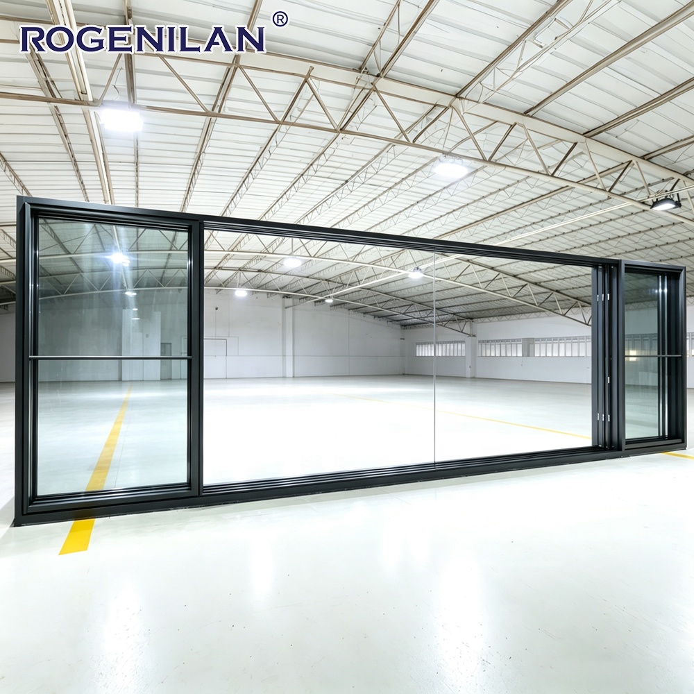 ROGENILAN Customized Aluminum Multi Track Panoramic Sliding Glass Doors Double Tempered Glazed Slide Patio Doors