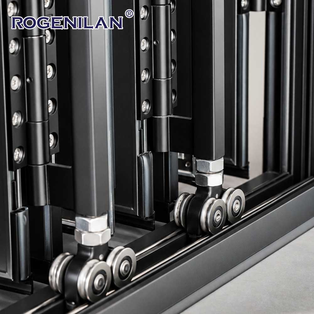 ROGENILAN Heavy Duty Aluminum Folding Glass Doors Customized Sizes Powder Coated Frames Outdoor Foldable Patio Door