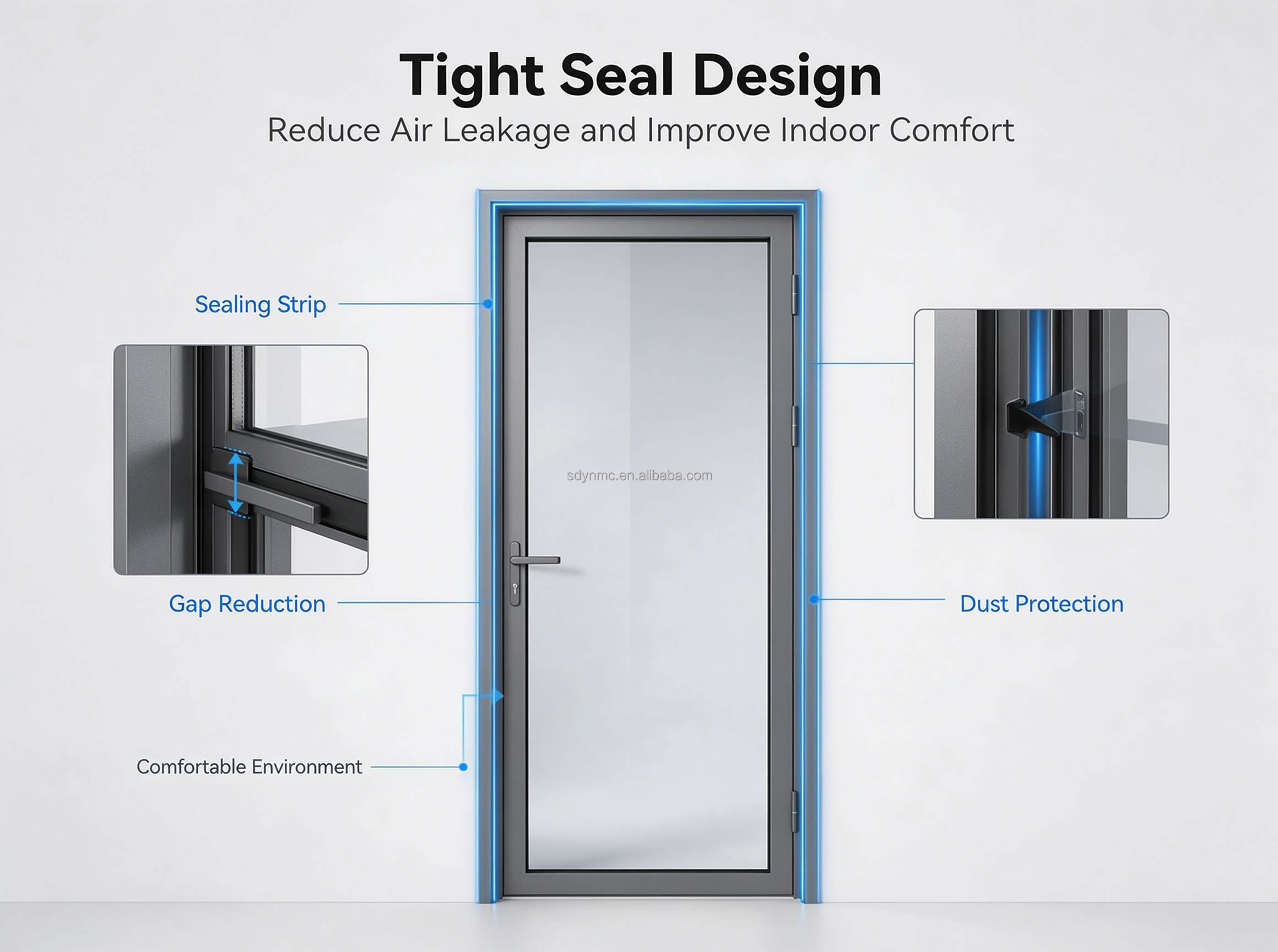 White Aluminum Frame Bathroom Interior Door, Crystal White Oil Sand Safety Glass Toilet Door, Moisture Proof Customized