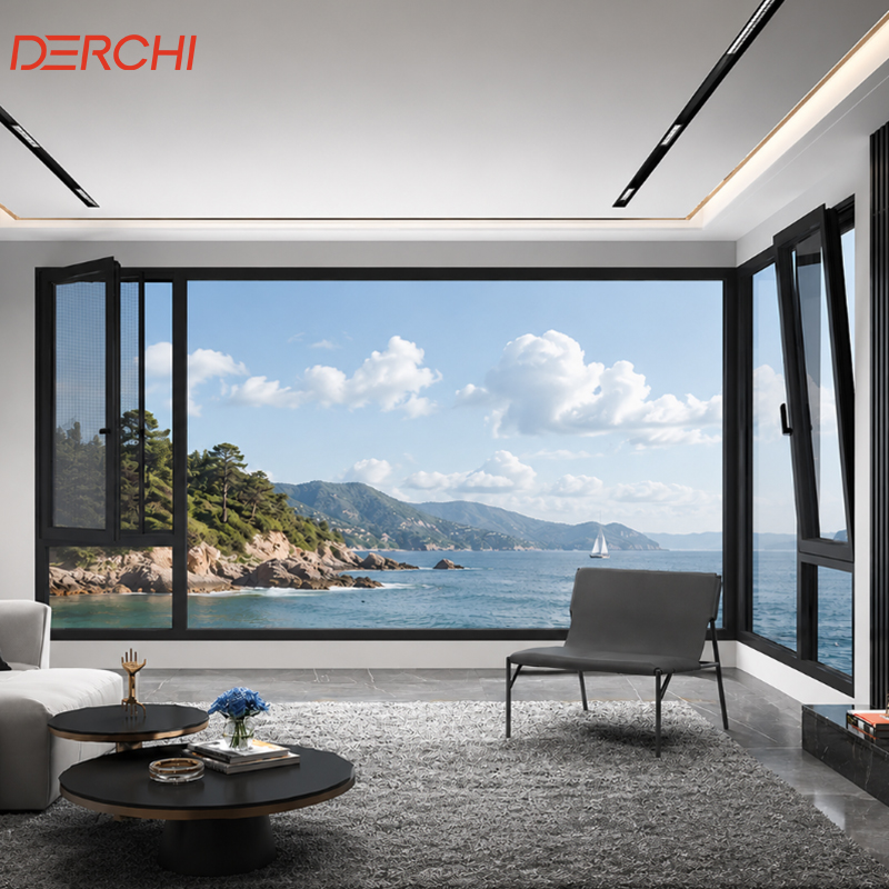 Double Glazed Aluminum Hurricane Impact windows Open Out Soundproof Glass windows Energy Efficient Casement Window for Sale