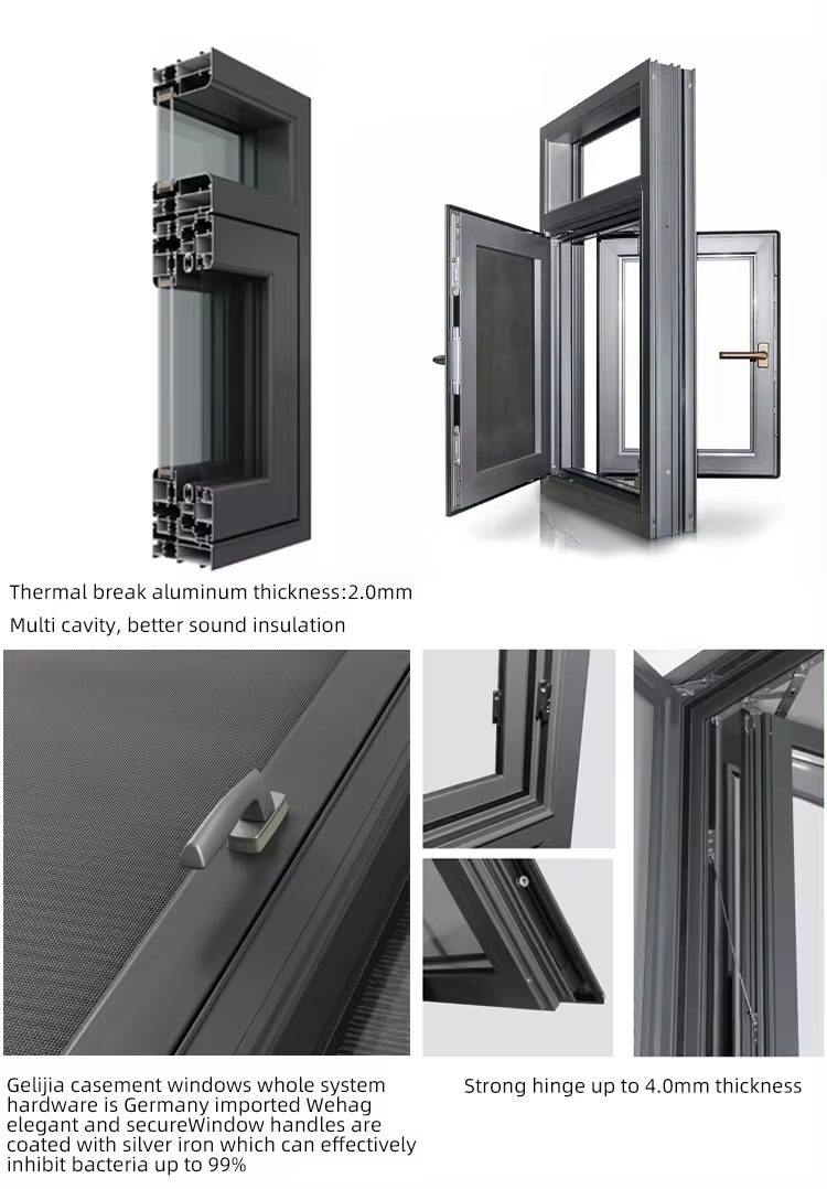 Modern Custom Hurricane-Proof Double Glazed Horizontal Sliding Doors and Windows with Roller Blind for Villas Aluminum Alloy