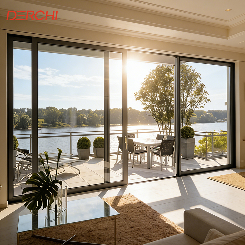 DERCHI Aluminum Windows And Doors Factory Thermal Break Hurricane Impact Aluminium Sliding Patio Glass Doors For House Villa