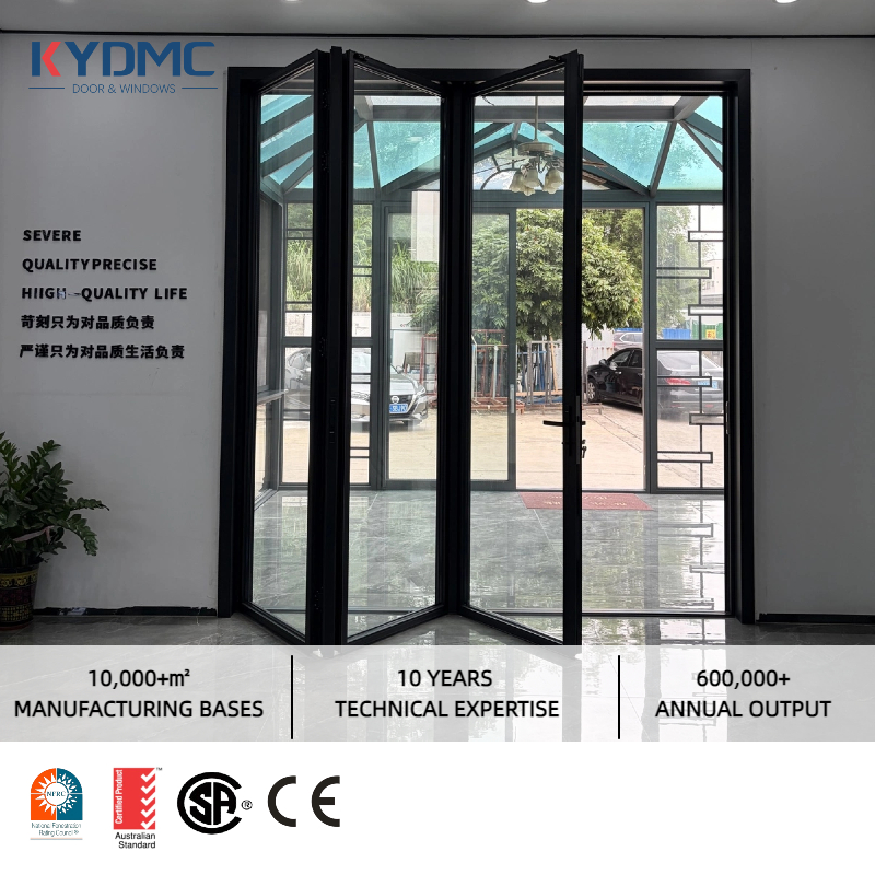 USA NFRC Outdoor Aluminum Vertical Stacking Door Double Tempered Glass Insulated Waterproof Patio Balcony Bi-Folding Doors
