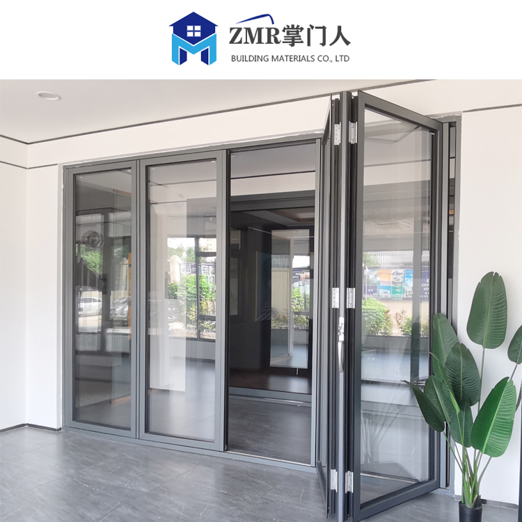 Aluminium Alloy Folding Glass Door for Villas Waterproof Bifolding Patio Doors with Foldable Fiberglass Screen Netting
