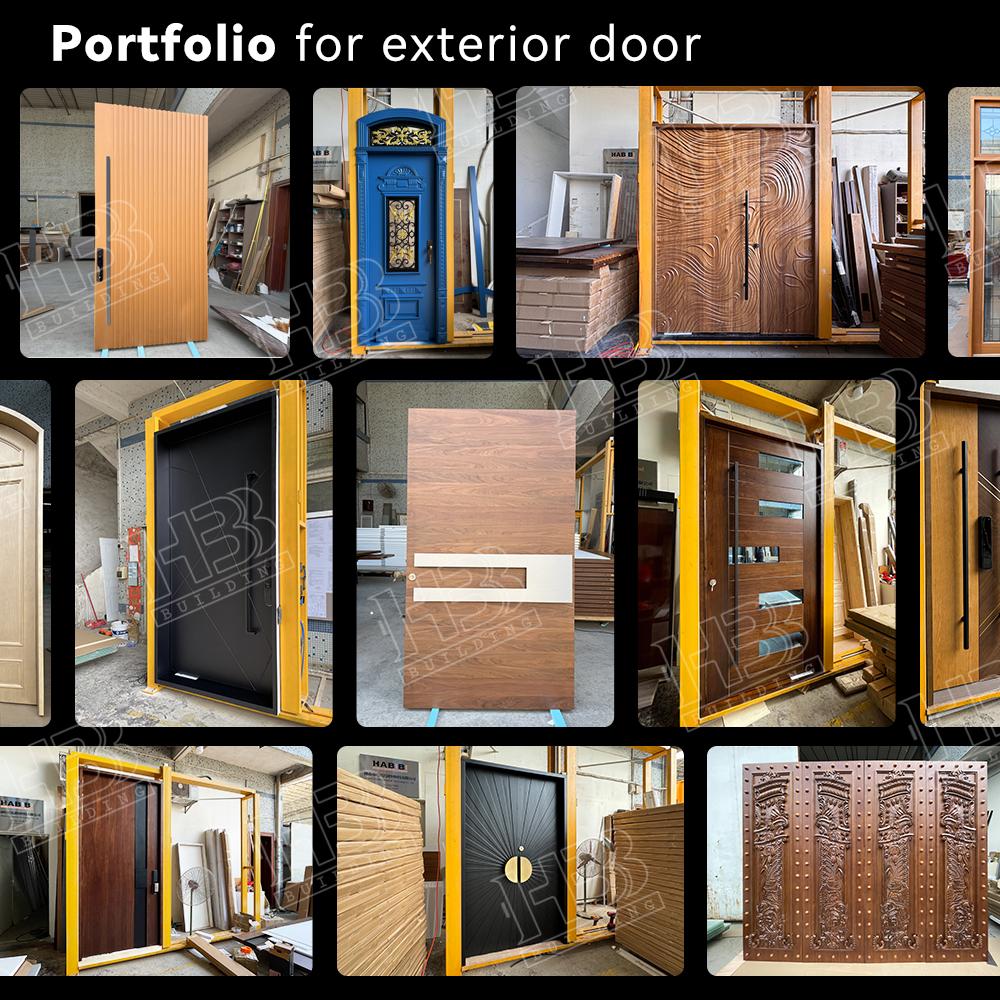 Residential Navy Blue Transitional Design Exterior Solid Wooden Front Entry Doors With Double Tempered Glass Sidelight For House
