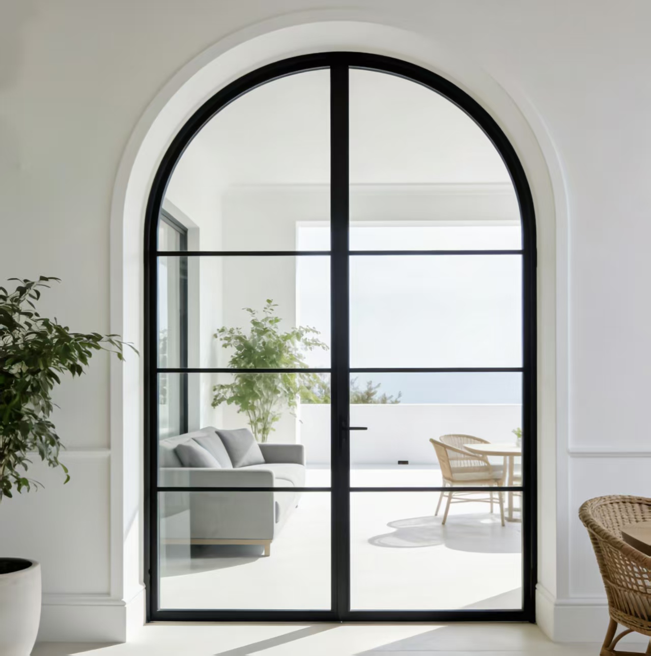 Indoor Arched Top Double Door Designs Half Moon Arch Shaped Aluminum Glass French Doors for Living Room &amp; Bedroom