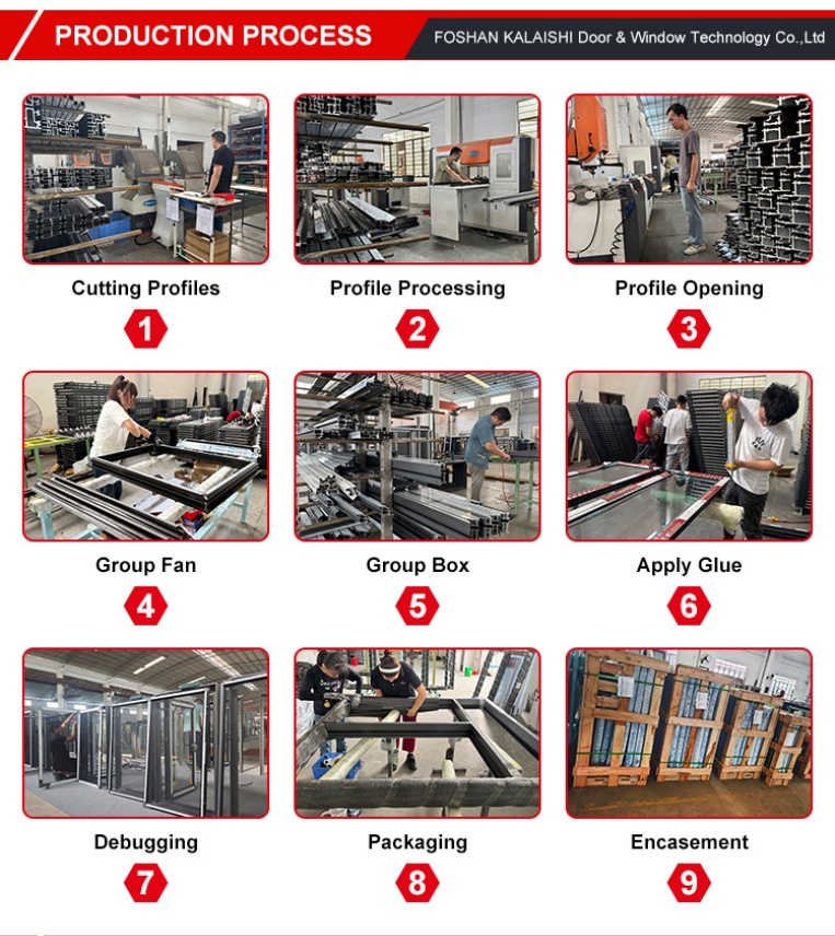Kalaishi Factory Custom Impact Resistant Energy Efficient Modern Aluminum Double Tempered Glass Casement Windows