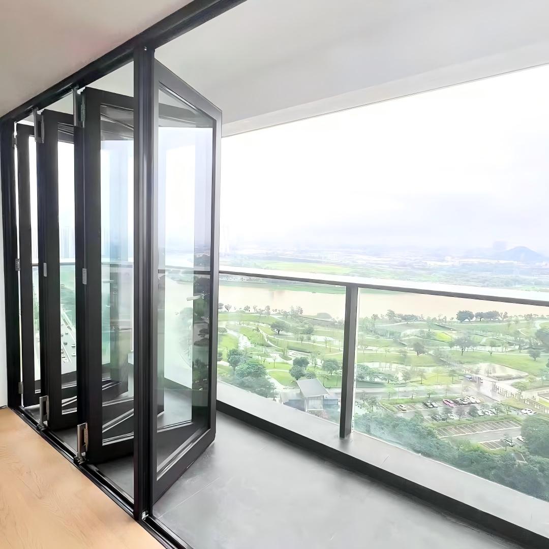Bathroom Folding Door Bi Fold Design Aluminum Material with Roller Accordion Hinge Folding Door