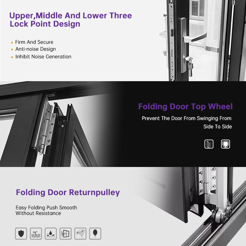 EOKO Energy Star Soundproof Bi-Fold Patio Door Aluminum Glass Combined Sliding Folding Door System for Hotel Commercial
