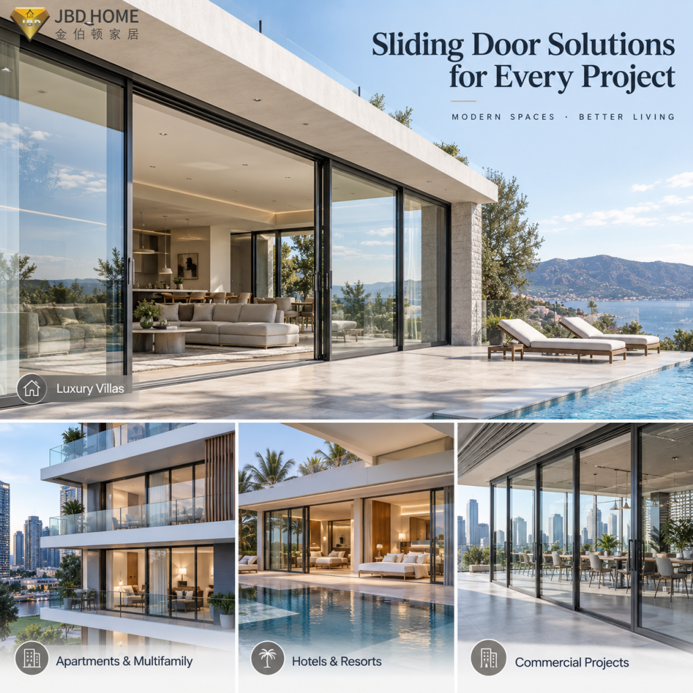 Modern Exterior 4 Panel Aluminum Sliding Glass Door Double Glazed Tempered Patio Entrance For Residential Villa Projects