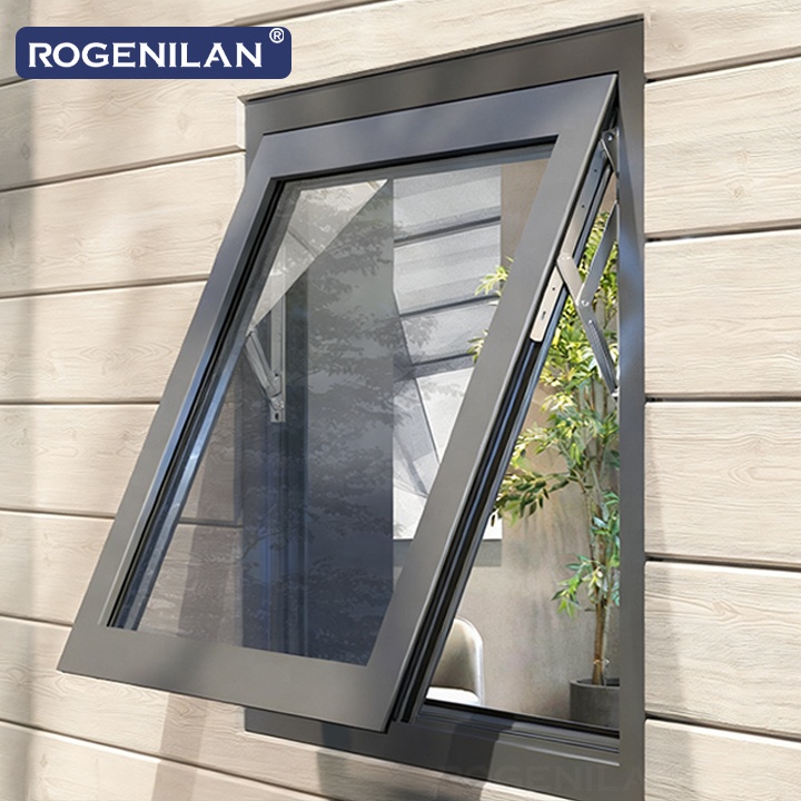 Rogenilan Outdoor Storm Soundproof Double Low-E Glass Awning Window Exterior Aluminum Custom windows with Blinds