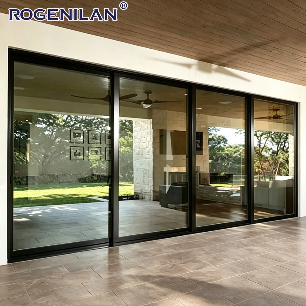 ROGENILAN Outdoor Storm Soundproof Aluminum Double Glazed Slide Patio Door Tempered Glass Sliding Doors For Houses