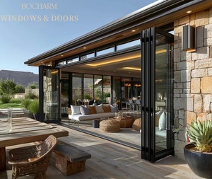 BOCHARM Aluminum Alloy Foldable Concertina Folding Bi-fold Doors Double Tempered Glass Ultra-Slim Profile for Supermarket