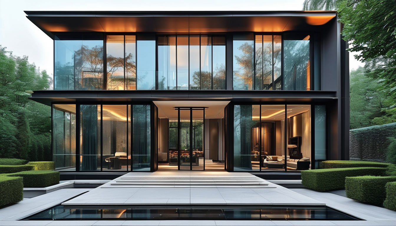 Glass entry door for modern villas