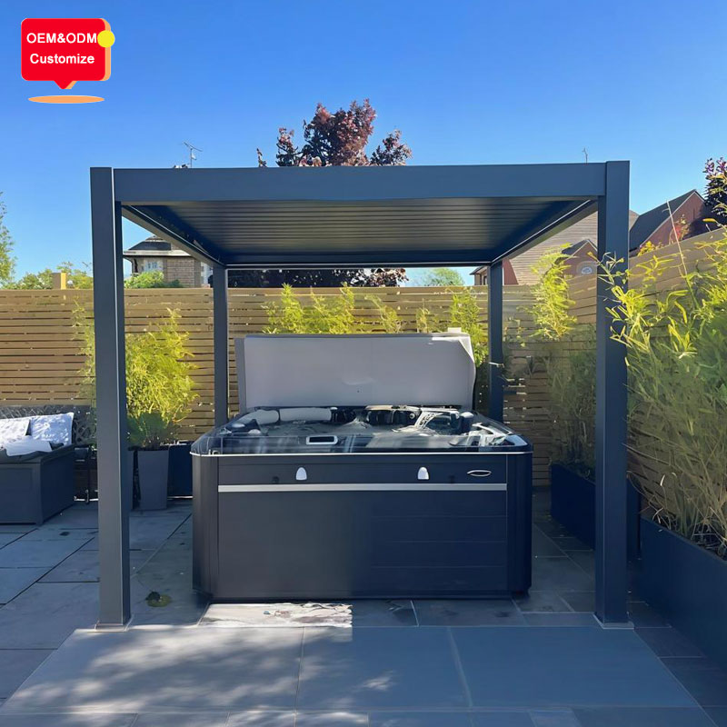 Customized Modern Motorized Roof System Bioclimatic Louvered Aluminum Pergola With Glass Windows For Outdoor Garden Patios