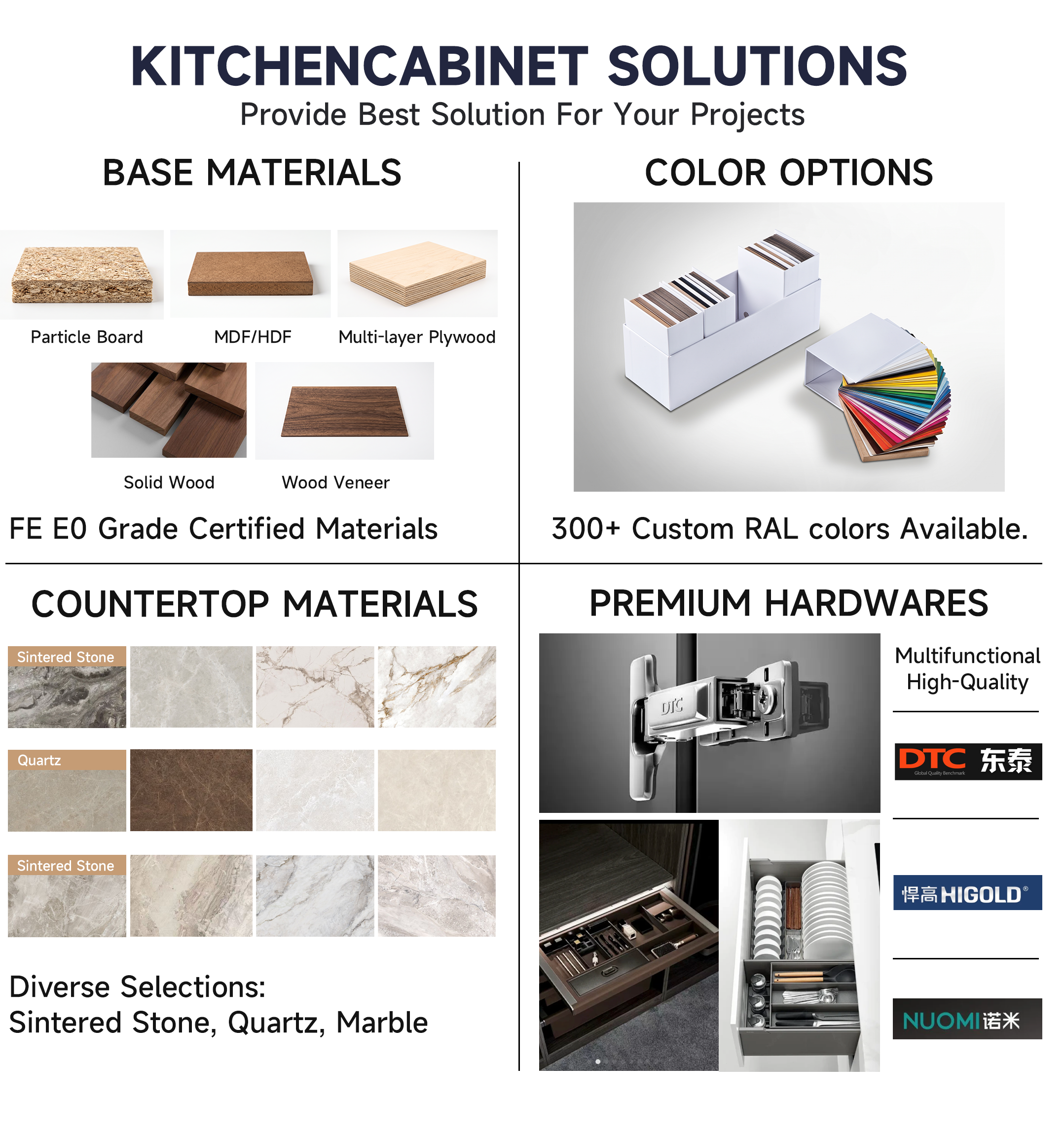 Modular Dining Kitchen Base Cabinet With Modern Design Aluminum Alloy Carcase Solid Wood Doors 3 Drawers Faucet 12-17.9in Depth