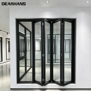 Black Aluminium Folding Glass Door Large Opening Balcony Bi-Fold Door with Insect Screen for Villa Patio Projects