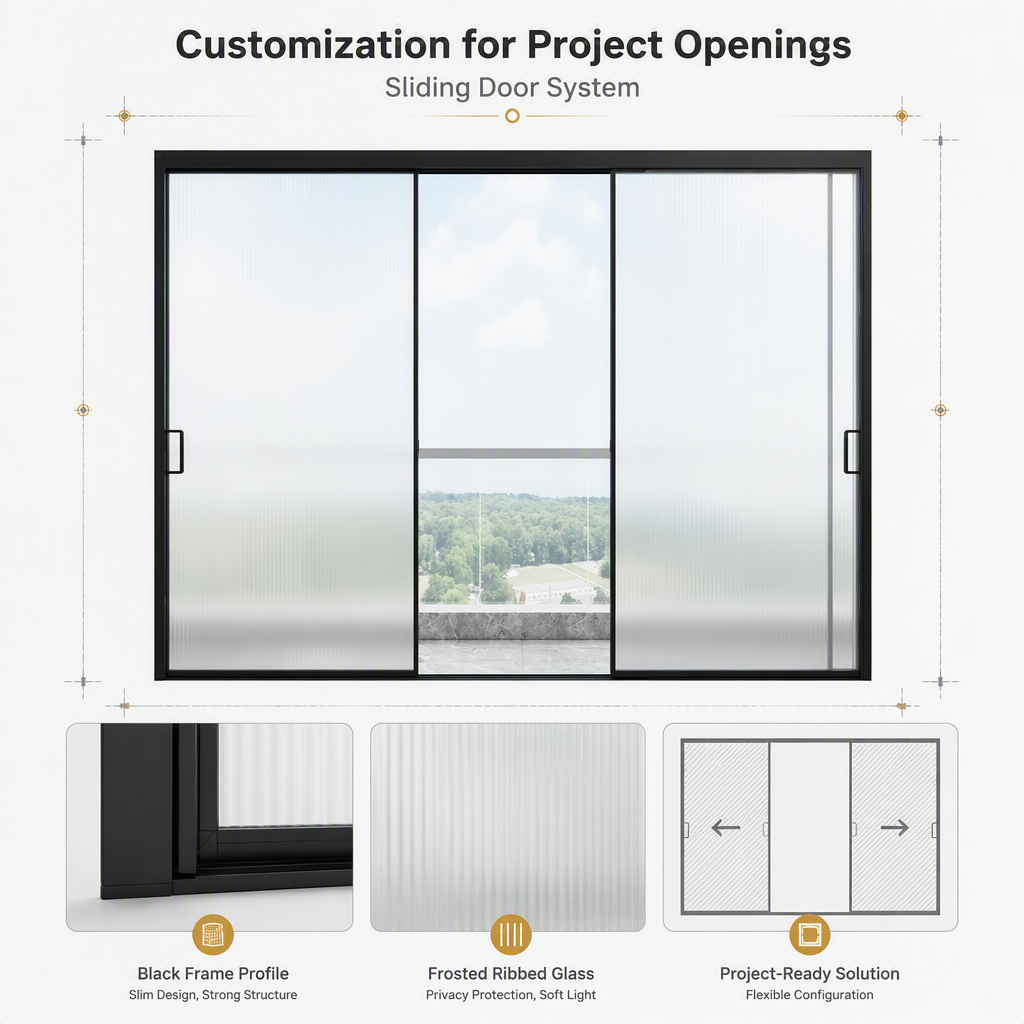 Aluminum Magnesium Alloy Thermal Break Sliding Door Double Glazing Frosted Glass Balcony Patio Interior Door