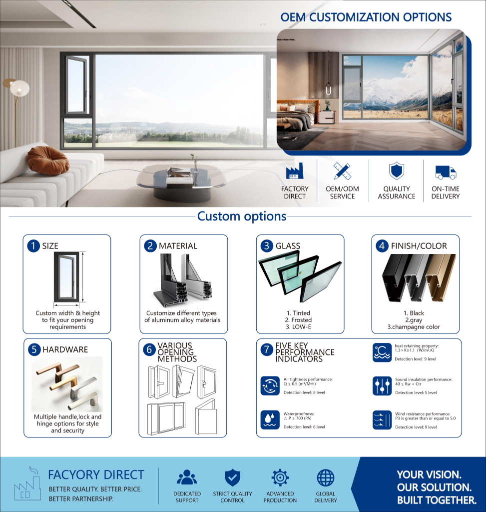 High Quality Security Aluminum Casement Windows Broken Bridge Outdoor Outward Windows Doors Stainless Steel Frame Material
