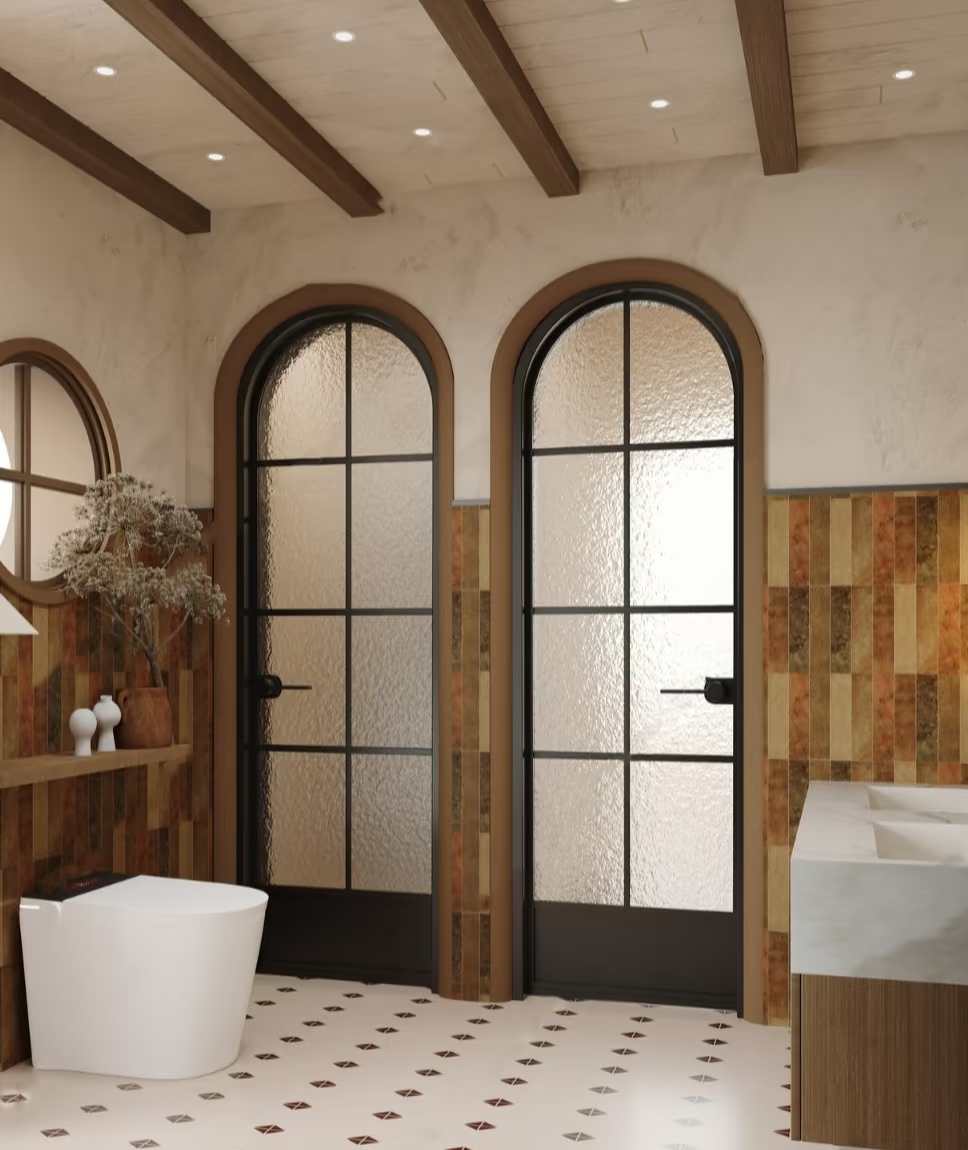 Modern Minimalist Aluminum Glass Door French Arch-Shaped Windproof Finished for Villa Living Room Entry