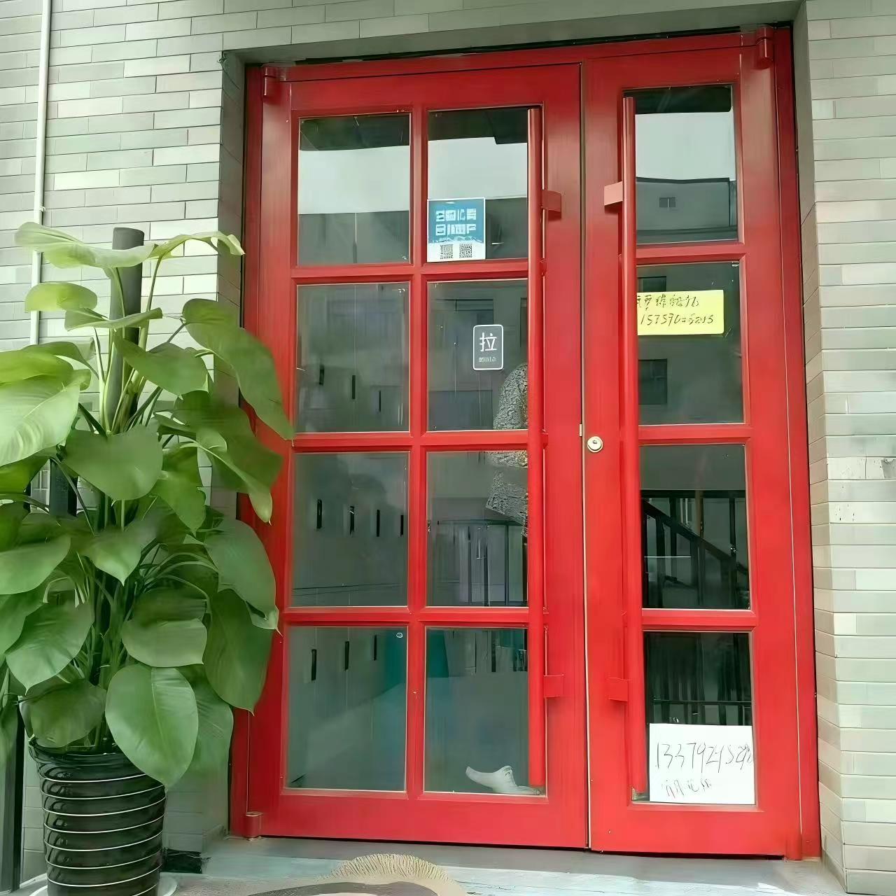 American Modern Commercial Aluminum Double Glass Door Glazed White Windproof Fast Food Restaurant Storefront Entrance
