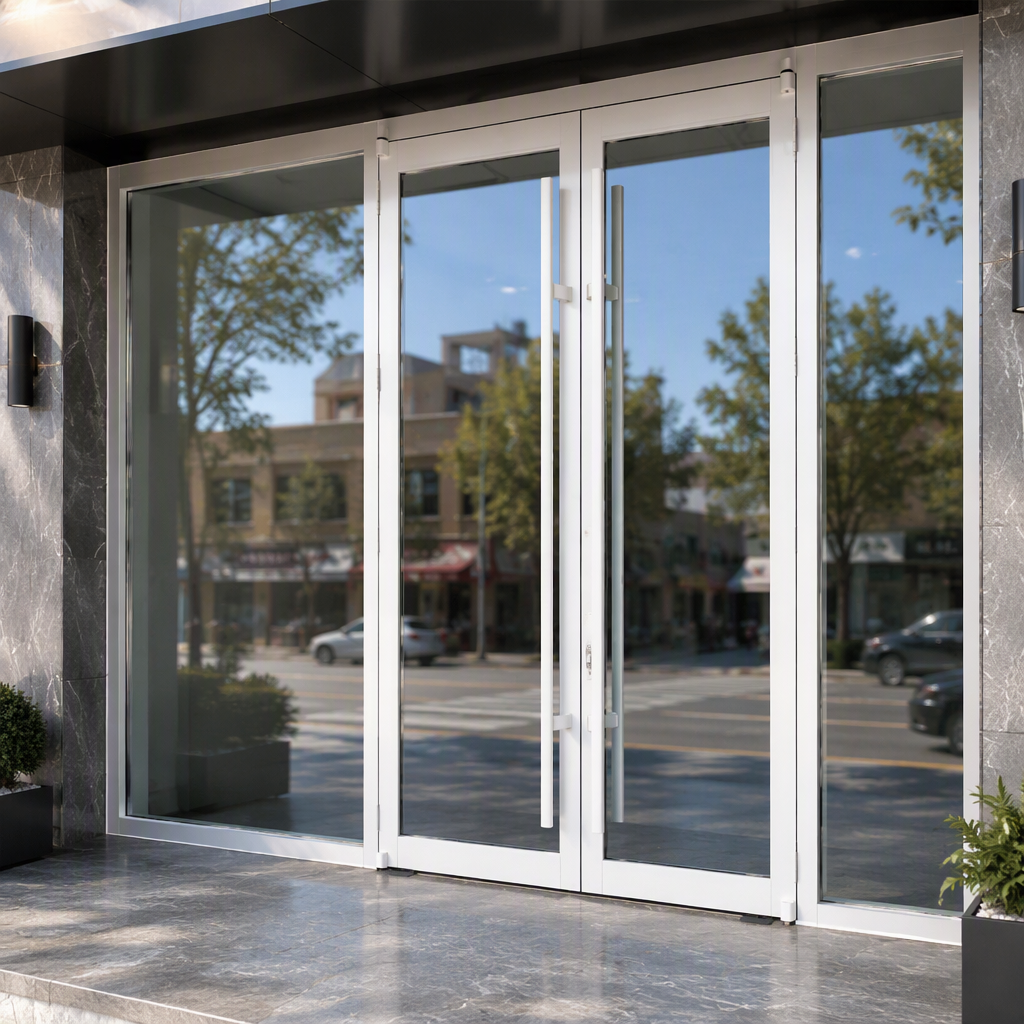 Windproof Exterior Thermal Break Double Front Aluminum Spring Door French Glass Aluminum Alloy Windproof Modern Hinged Door