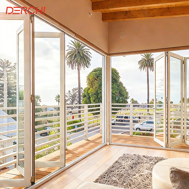 DERCHI NFRC Hurricane Impact Modern Outdoor Balcony Bifold Accordion Sliding Aluminum Glass Folding Double Glazed Patio Doors