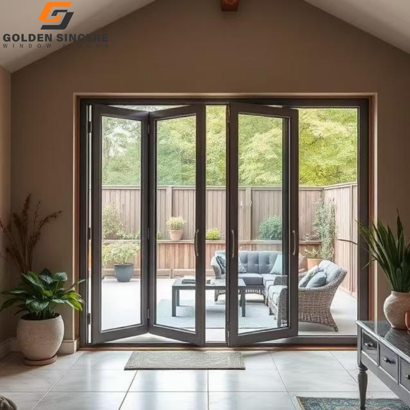 GS Chinese Manufacturer Folding Glass Door Aluminum Bi-Fold Door With LowE Glass