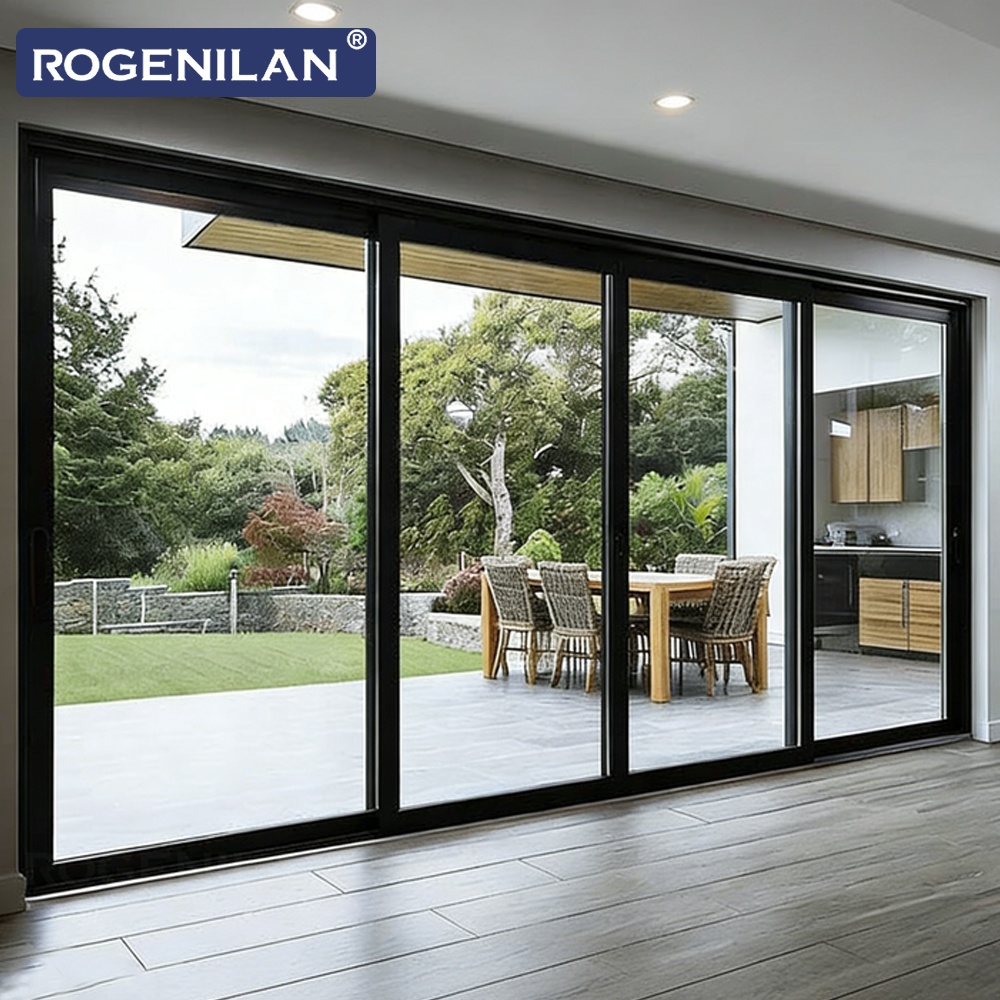 ROGENILAN Outdoor Storm Soundproof Aluminum Double Glazed Slide Patio Door Tempered Glass Sliding Doors For Houses