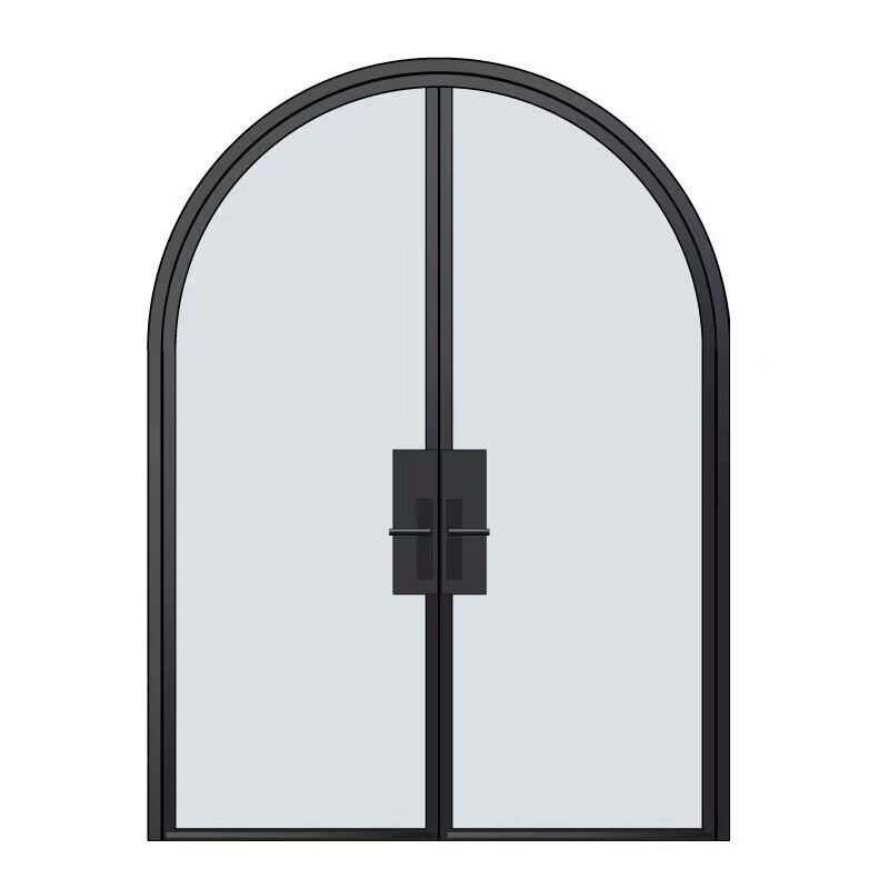 Custom Arched Aluminum Glass Swing Door, Minimalist Black Frame Arch Top Interior &amp; Exterior Entry Door for Villa