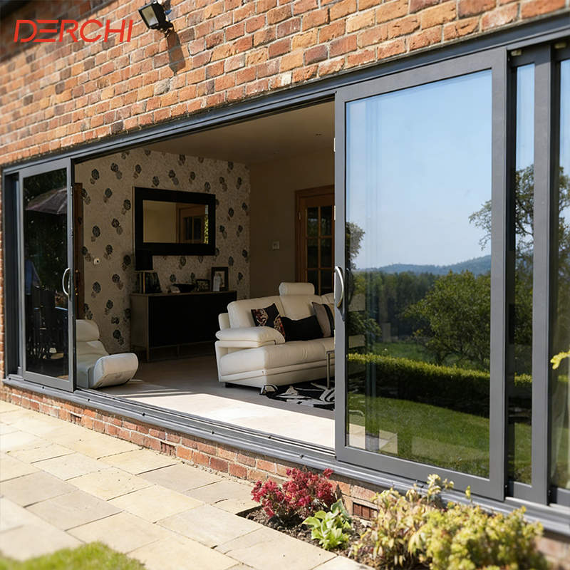 DERCHI Title 24 Building Energy Efficiency Aluminum Sliding Door Outdoor Hurricane Resistant Double Glazed Other Patio Doors