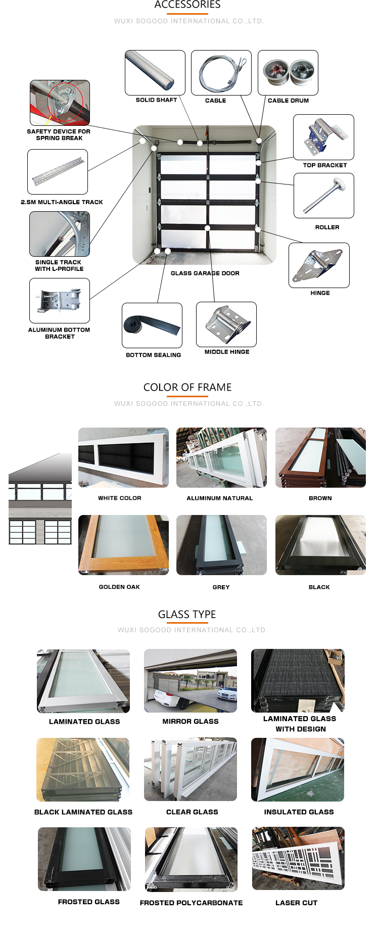 Accessories - 50mm Thickness Aluminum Frame Garage Doors Frameless Glass