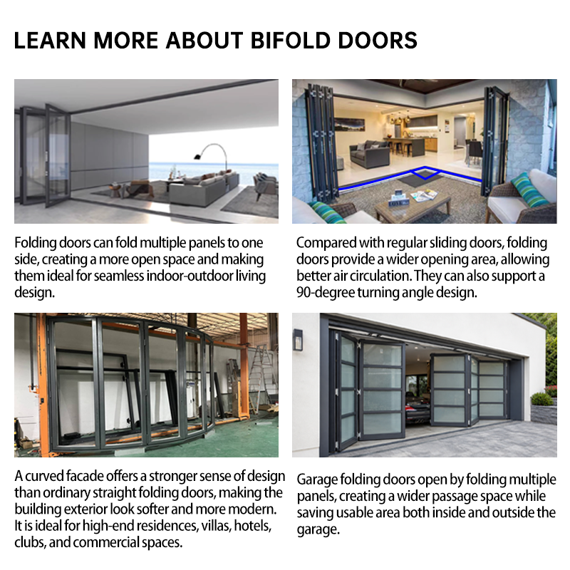 EOKO Residential Bifold Folding Door Low-E Glass Aluminum Bi Folding Accordion Bifold Exterior Door for Construction Contractors