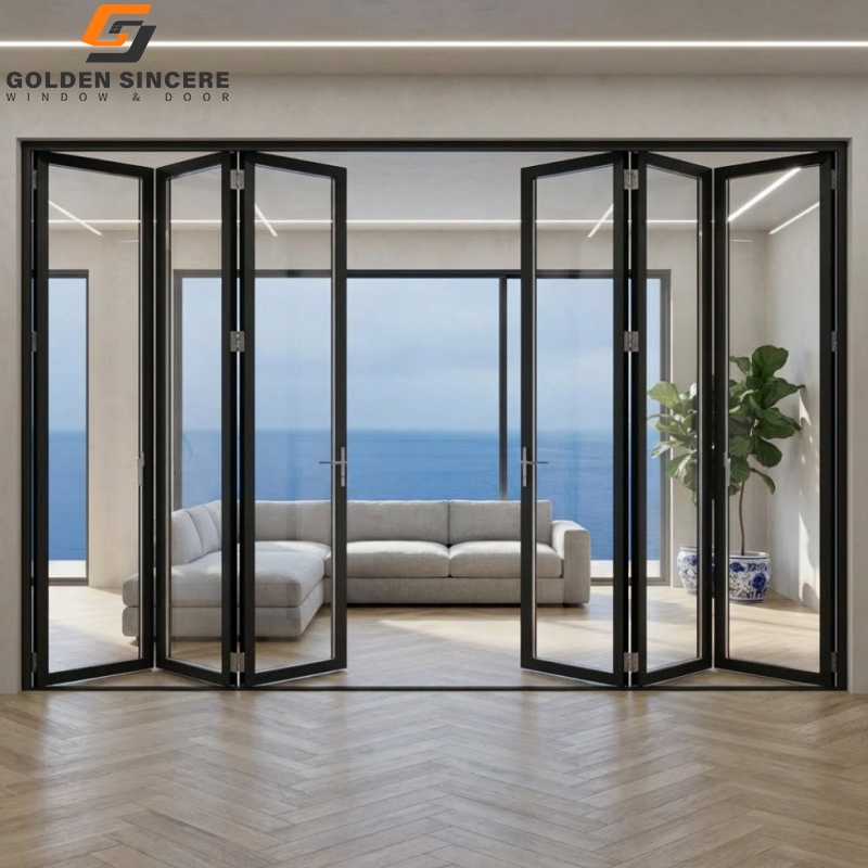 GS Chinese Manufacturer Folding Glass Door Aluminum Bi-Fold Door With LowE Glass