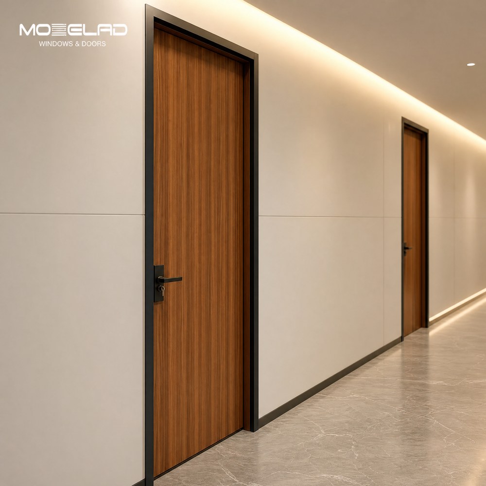 Fireproof Wood Composite Interior Aluminum Alloy Slab Doors with Emergency Exit Fire Rating for Office
