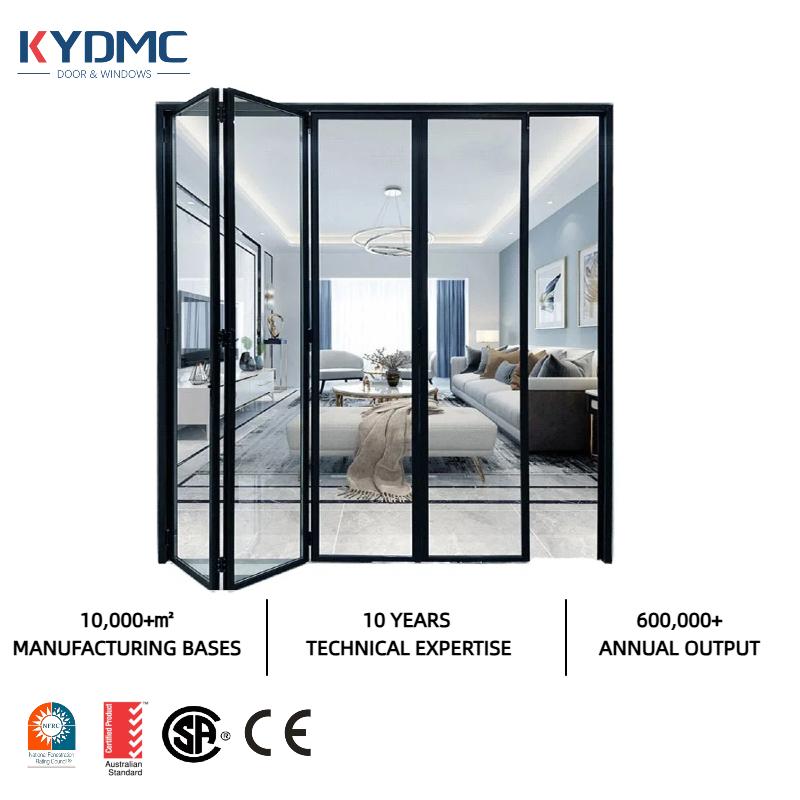 Tempered Glass Aluminum Alloy Slim Frame Bifold Door Large Three Panels Accordion Folding Patio Balcony Garden Bifold Door