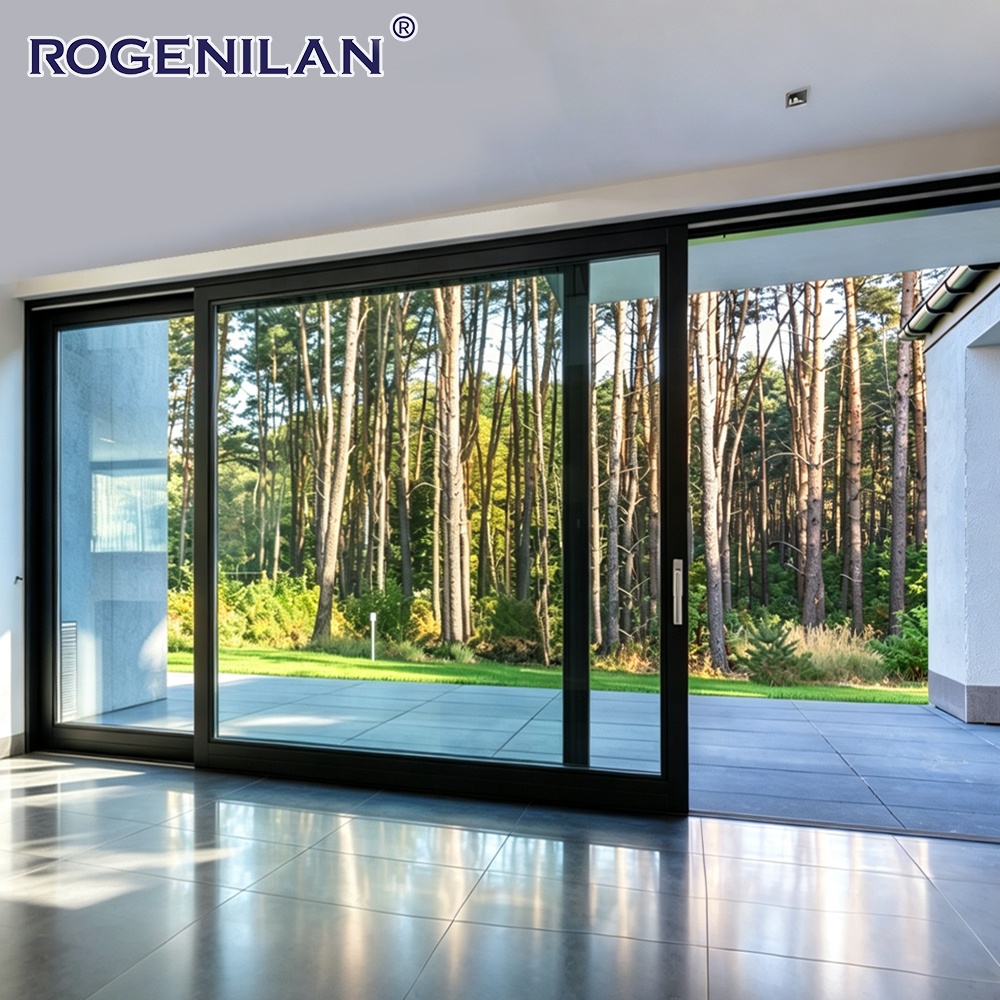 ROGENILAN Outdoor Storm Soundproof Aluminum Double Glazed Slide Patio Door Tempered Glass Sliding Doors For Houses