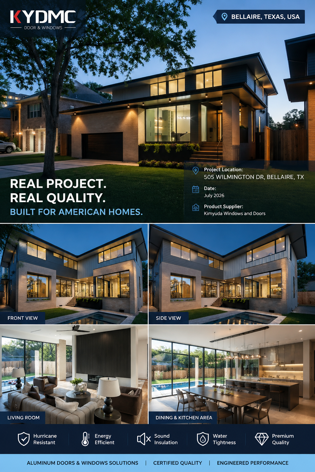 Soundproof Waterproof Aluminum Alloy Double Glass Casement Windows American Villa Contractor Exterior Casement Window