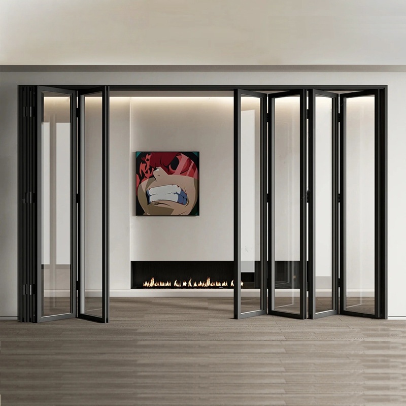 Folding Aluminum Glass Door Waterproof Supermarket Entrance with Frameless Design