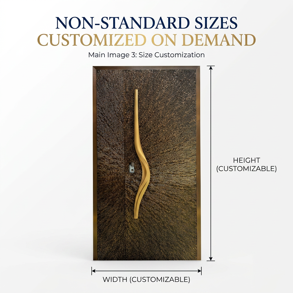 High-End Art Relief Aluminum Anti-Theft Security Door with Wavy Carved Handle, Luxury Villa Front Entry Door