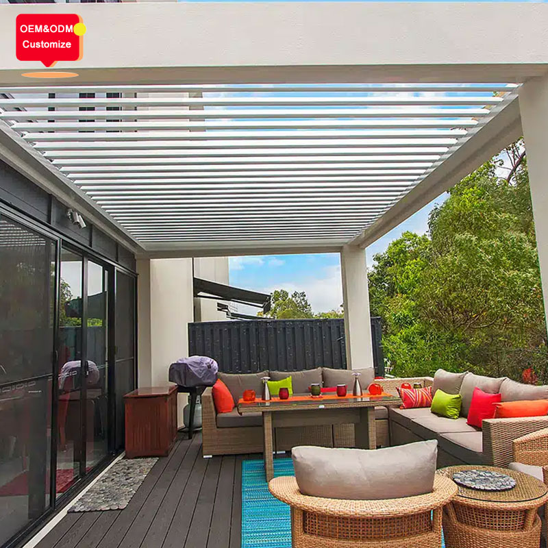 Customized Modern Motorized Roof System Bioclimatic Louvered Aluminum Pergola With Glass Windows For Outdoor Garden Patios