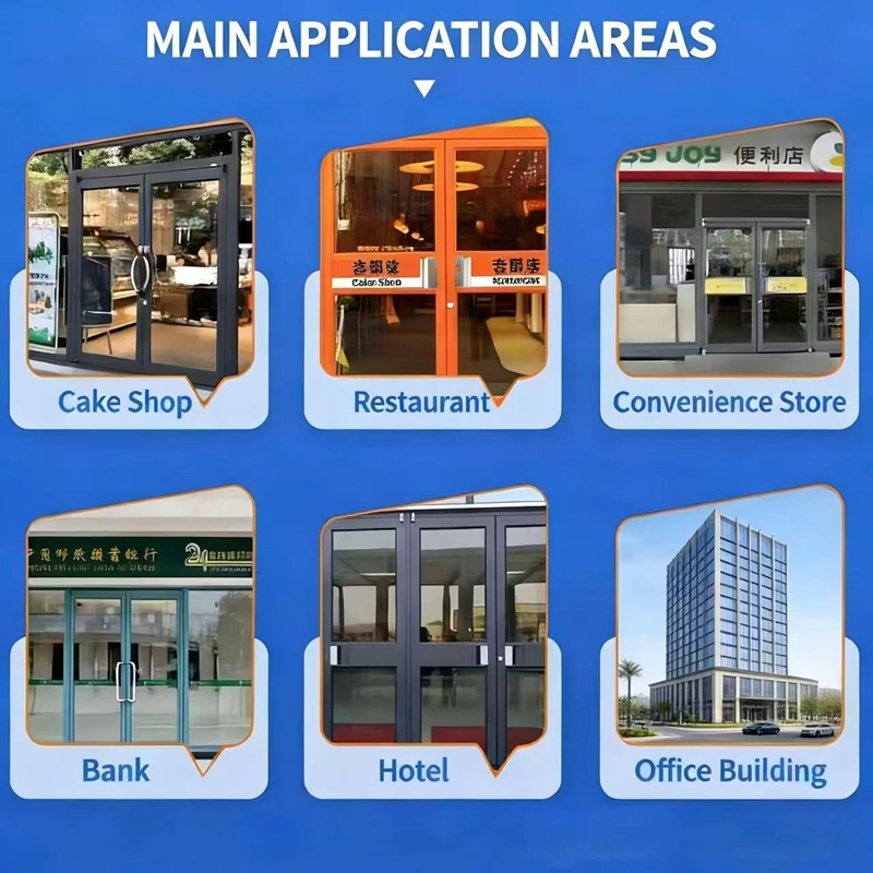 American Modern Commercial Aluminum Double Glass Door Glazed White Windproof Fast Food Restaurant Storefront Entrance