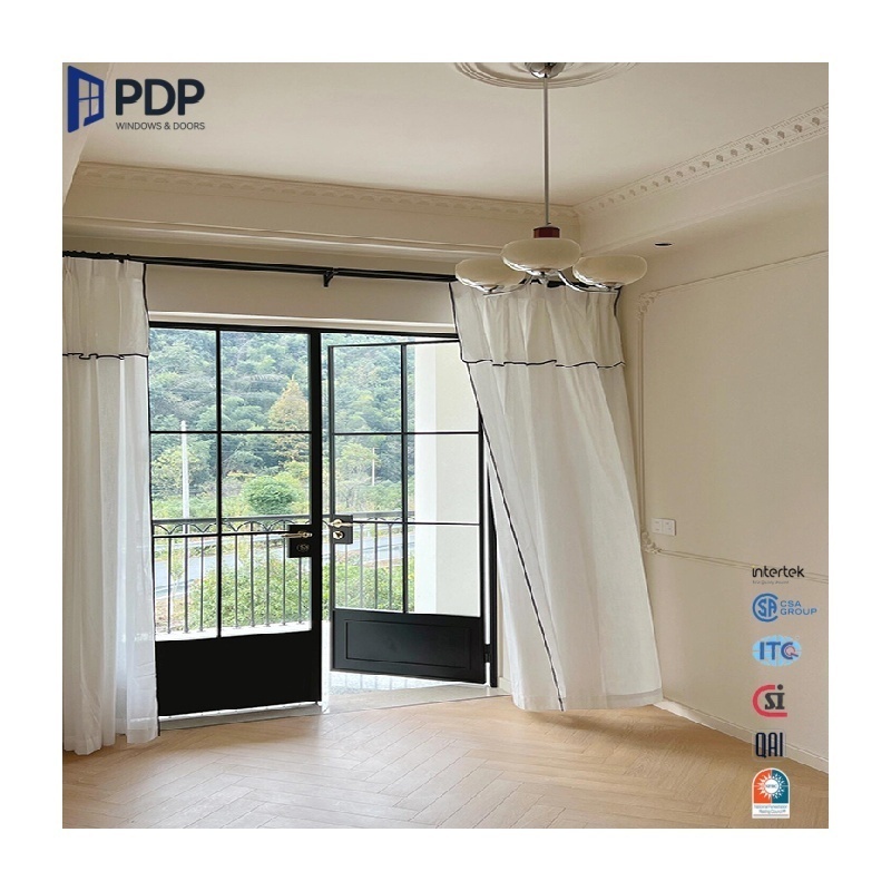 PDP French Doors Double Leaf Casement Door Thermal Break Aluminum Frosted Glass Grill For Entry Bedroom Fiberglass Interior Use