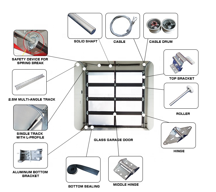 50mm Thickness Aluminum Frame Garage Doors Frameless Glass