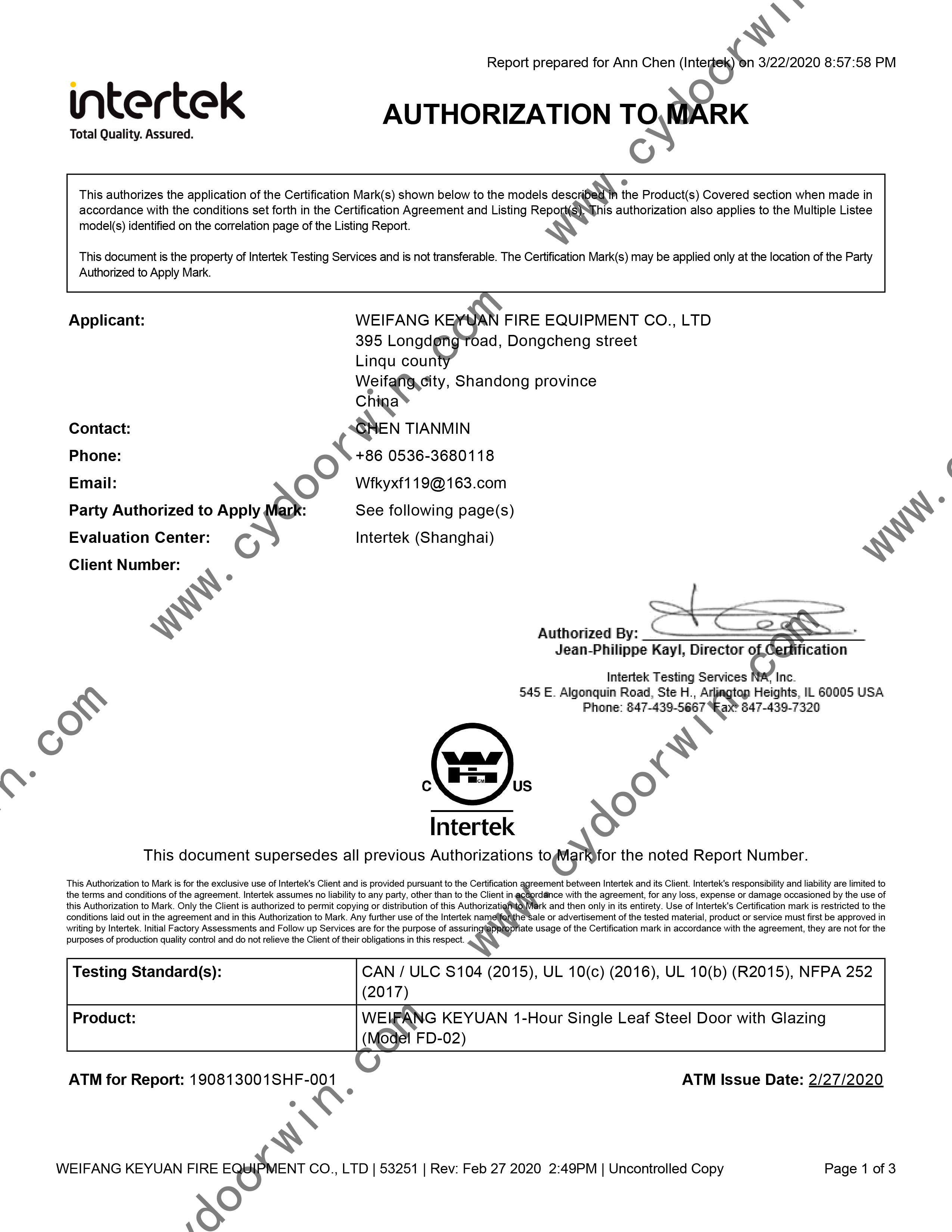 Certification document