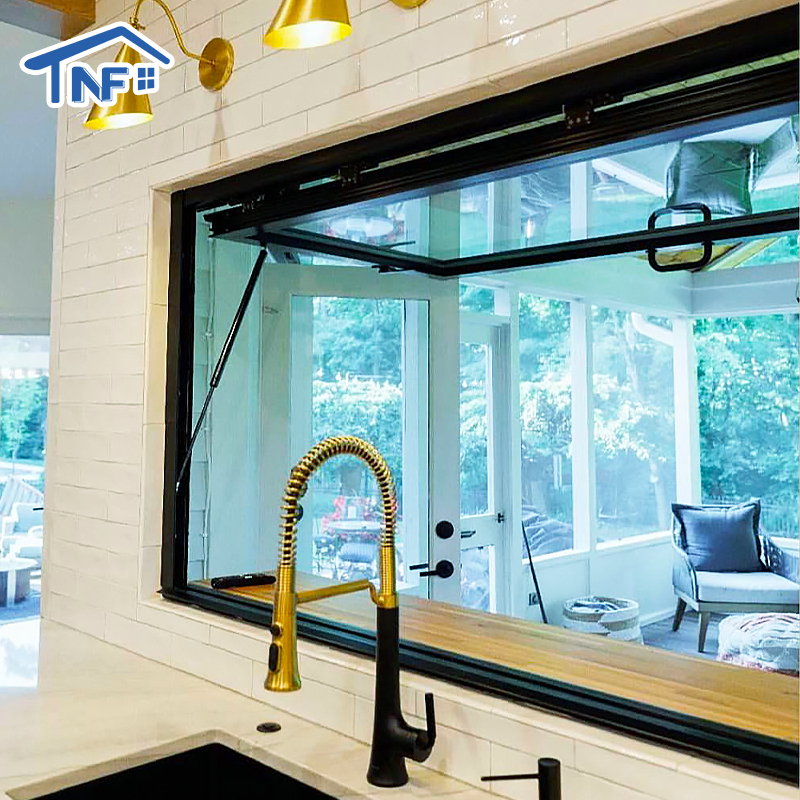 Customizable Color Modern Gas Strut Pass Through Aluminum Alloy Frame Window Folding Flip Out Push Out Awning Glass Windows
