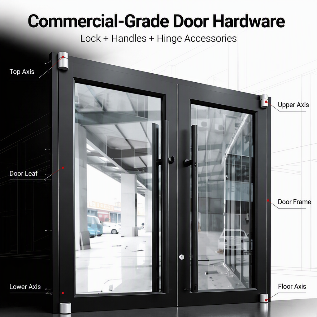 American Modern Commercial Aluminum Double Glass Door Glazed White Windproof Fast Food Restaurant Storefront Entrance