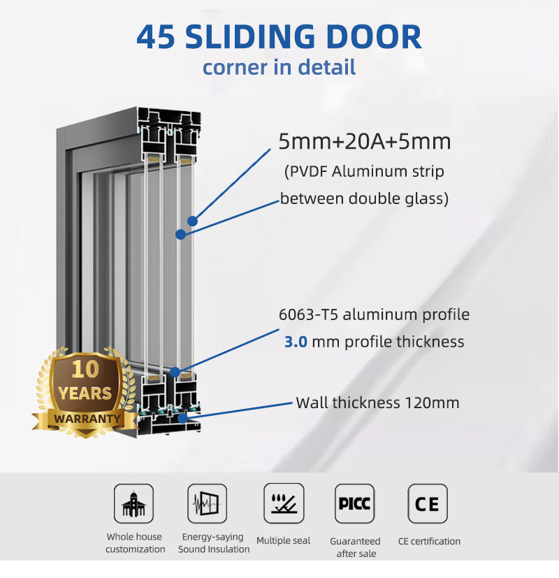 Eloyd Slim Aluminium Sliding Glass Door Water Resistant Patio and Interior Shower Door Movable Operable Glass Door